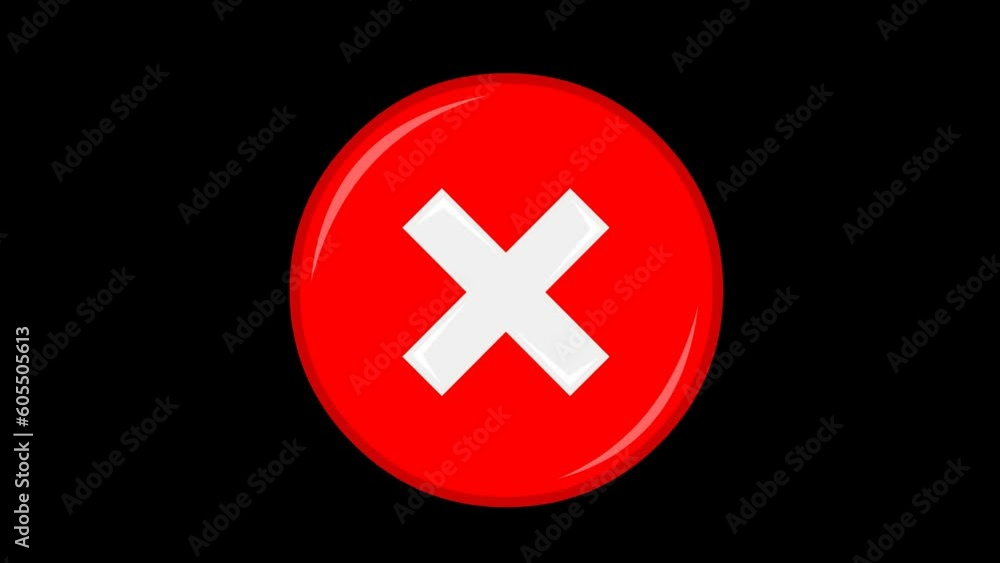 Poster video animation icon error of a cross with a circular base, on a transparent background with zero al
