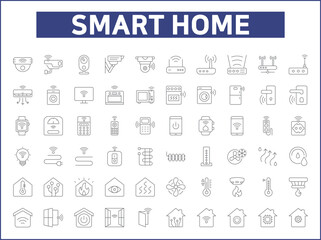 Simple Set of smart home Related Vector Line Icons. Vector collection of house, hub, door lock, sensor, control, smart watch, lighting, devices, washing machine and design elements symbols 
