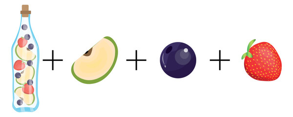 Obraz premium Bottle of infused water and ingredients on white background