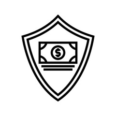 Shield with a stack of money, financial protection icon vector