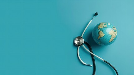 World Health day design of a stethoscope and miniature earth for banner background