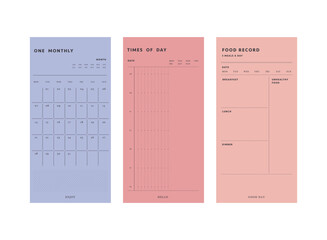 (Girl) set of monthly and times and food record memo planner.