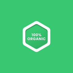 100% organic label or 100% organic icon vector isolated in flat style. 100% organic label vector for product packaging design element. 100% organic icon for packaging design element.