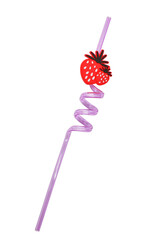 pink strawberry drinking straw isolated on white background