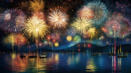 Fototapeta premium 夜空に舞う花火の魔法 No.017 | The Enchanting Magic of Dancing Fireworks Generative AI