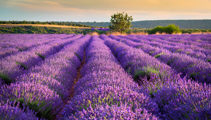 Obraz na płótnie Canvas France with blooming violet fields, Purple lavender field in Provence at sunset, Stunning summer landscape in Provence, Lavender.wallpaper, AI generated