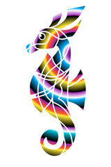 Luxurious illustration logo in the shape of a Seahorses has dynamic gradient line art in a luxurious pattern colour 
