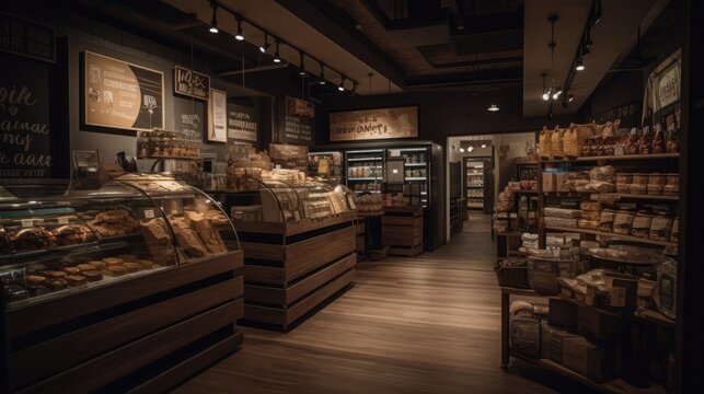 Inside A Grocery Store Wide Angle Shot -  Made With Generative AI Tools