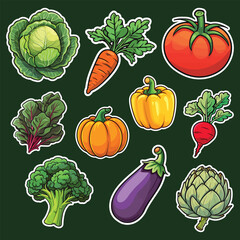 Set of Fresh Vegetable Cute Sticker Set Illustration