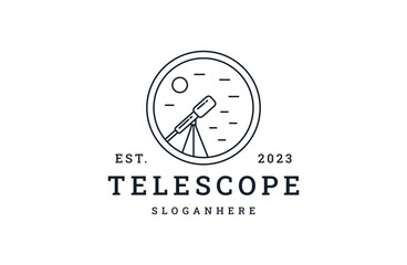Telescope logo vector icon illustration hipster vintage retro .