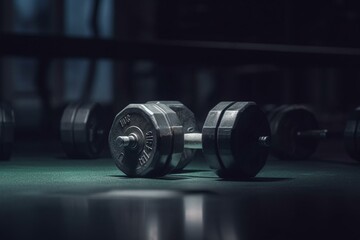 Obraz na płótnie Canvas Dumbbell for fitness activity at gym. Generative AI