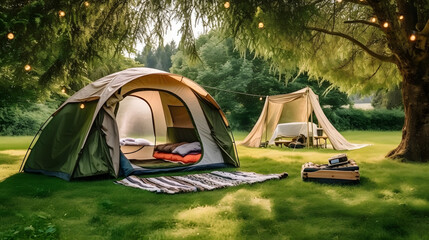 緑豊かな芝生でのキャンプの喜び No.008 | The Joy of Camping on a Lush Green Lawn Generative AI