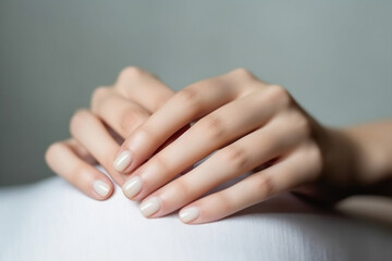 Clean and Healthy Short Nails After Manicure - Beauty and Skincare Concept, generative AI - obrazy, fototapety, plakaty