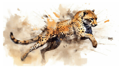 Generative AI, Graceful Speed: Watercolor Drawing of a Cheetah Sprinting