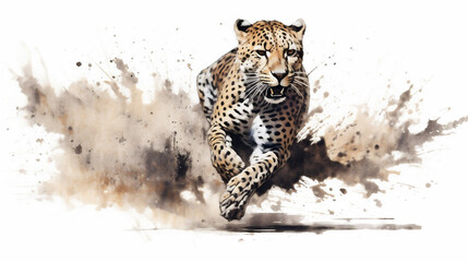 Generative AI, Graceful Speed: Watercolor Drawing of a Cheetah Sprinting