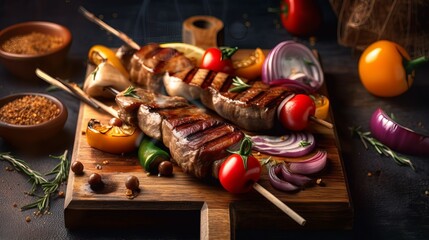 delicious grilled beef filled with herbs and vegetables Generative AI stock illustration display