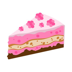 Slice of cake with raspberries in flat style. Cake for design, food apps and websites. Vector illustration EPS 10