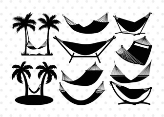 Hammock SVG Cut Files | Hammock Silhouette | Summer Hammock Svg | Palm Tree Svg | Beach Hamak Svg | Relax Hammock Svg | Hammock Bundle - obrazy, fototapety, plakaty