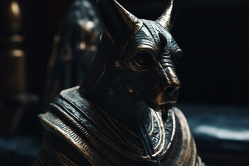 Image of Anubis, the god of funerary rites and embalming in ancient Egyptian religion. Generative AI - obrazy, fototapety, plakaty