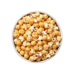 top view popcorn in bowl isolated on transparent background. Created with Generative AI Technology