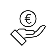 Editable Icon of Hand Holding Euro Coin, Vector illustration isolated on white background. using for Presentation, website or mobile app