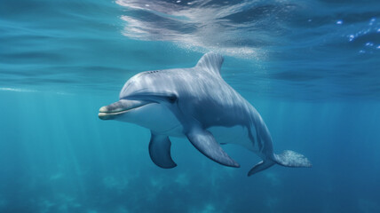 Naklejka premium a dolphin swimming in the ocean made with generative AI