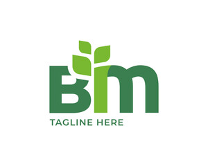 Letter BM leaf nature logo
