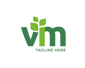 Letter VM leaf nature logo