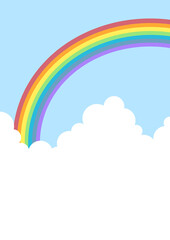 虹のかかる青空と白い雲のイラスト背景素材
