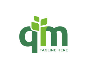 Letter QM leaf nature logo