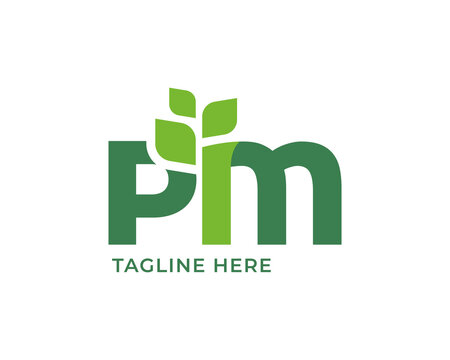 Letter PM leaf nature logo
