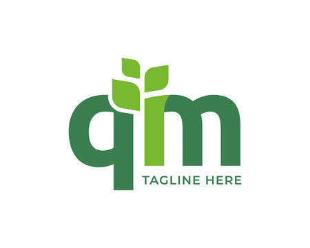 Letter QM leaf nature logo