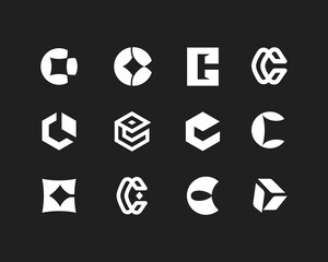 Set of letter C modern logo. Black version logo