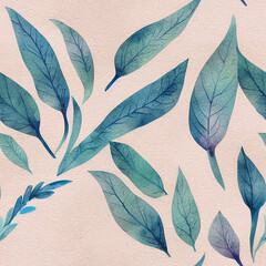 Obraz premium Whimsical Watercolor: A Natural Spring Pattern of Modern Decorative Leaves in a Refreshing Seamless Design