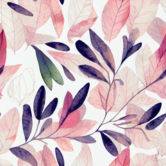 Fototapeta premium Whimsical Watercolor: A Natural Spring Pattern of Modern Decorative Leaves in a Refreshing Seamless Design