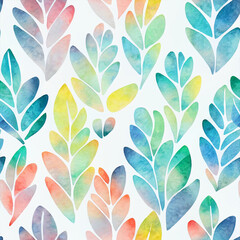 Whimsical Watercolor: A Natural Spring Pattern of Modern Decorative Leaves in a Refreshing Seamless Design