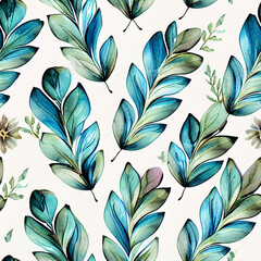 Fototapeta premium Whimsical Watercolor: A Natural Green Spring Pattern of Modern Decorative Leaves in a Refreshing Seamless Design