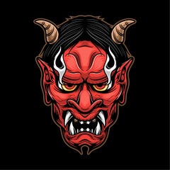 samurai devil mask japanese illustration