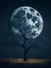 Papier Peint photo Pleine Lune arbre moon and earth