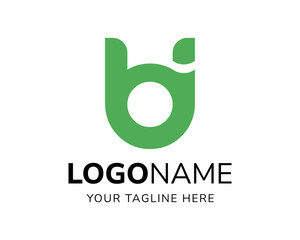 Modern green letter b and i logo design