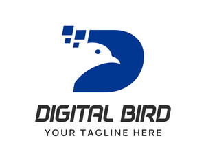 Letter D Tech digital flying bird logo design