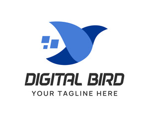 Tech digital flying bird logo design