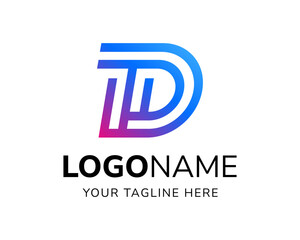 Futuristic letter DT logo with monoline style