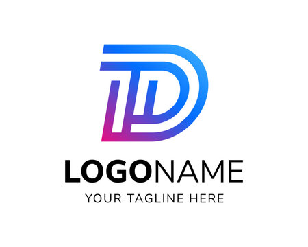Futuristic letter DT logo with monoline style