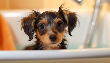 Bath Time Pup: Adorable Canine Cleaning Up, generative AI