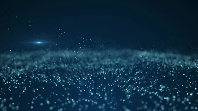 Abstract white color shimmering crystal particles of sand moving on space background in slow motion, 3d light waves animation. Futuristic high-tech digital design animation texture sound vibration
