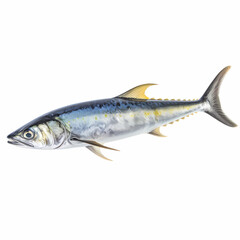 Detail Illustration Of Blue yellow Fin Mackerel Isolated White