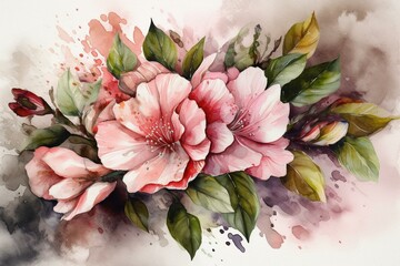 Illustration of spring flowers painted in watercolors. Generative AI