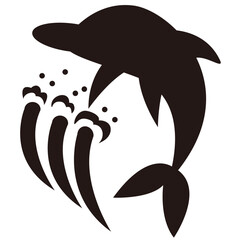 海の生き物　可愛いイルカのシルエットアイコンイラスト