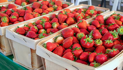 strawberries in a box،Strawberries in boxes, strawberry fruits in wooden box, background, selective focus , strawberry is testy frout .